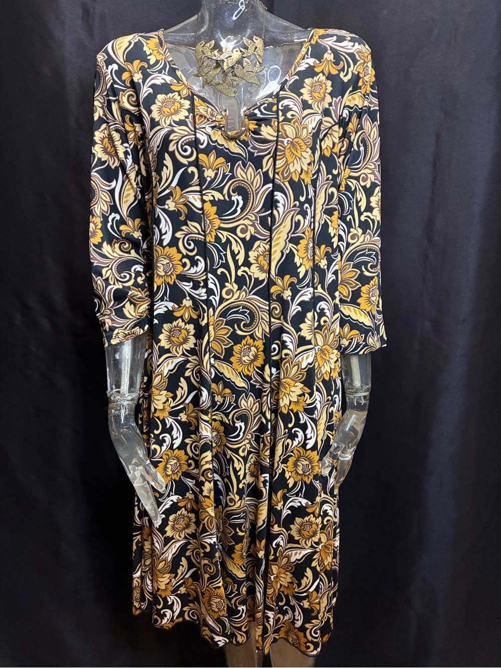 Sami & Jo Black and Gold Floral V-Neck Midi Dress